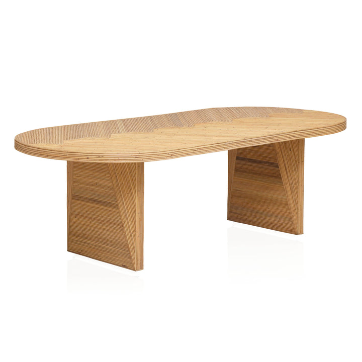 SwayLiving Caren Natural Rattan and Glass Oval Dining Table DINING TABLES