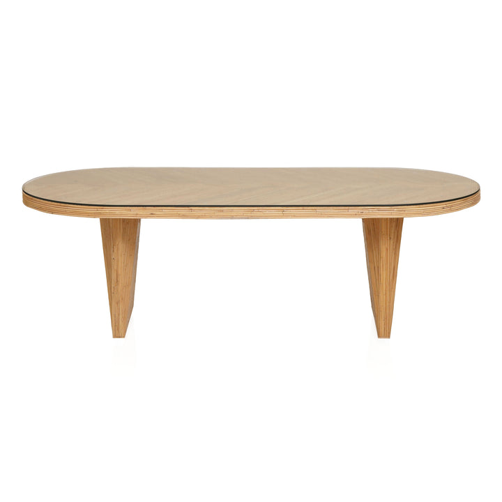 SwayLiving Caren Natural Rattan and Glass Oval Dining Table DINING TABLES