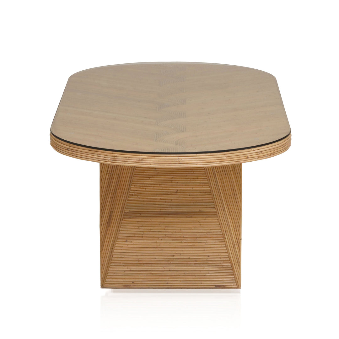 SwayLiving Caren Natural Rattan and Glass Oval Dining Table DINING TABLES