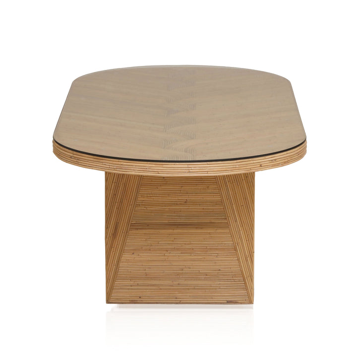 SwayLiving Caren Natural Rattan and Glass Oval Dining Table DINING TABLES