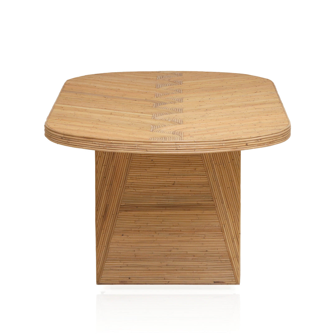 SwayLiving Caren Natural Rattan and Glass Oval Dining Table DINING TABLES