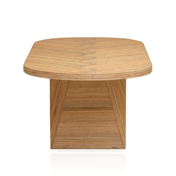SwayLiving Caren Natural Rattan and Glass Oval Dining Table DINING TABLES