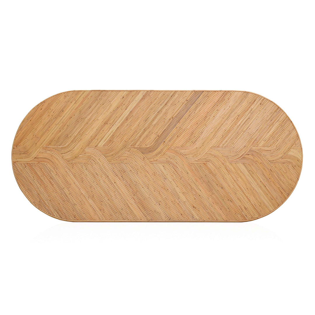 SwayLiving Caren Natural Rattan and Glass Oval Dining Table DINING TABLES