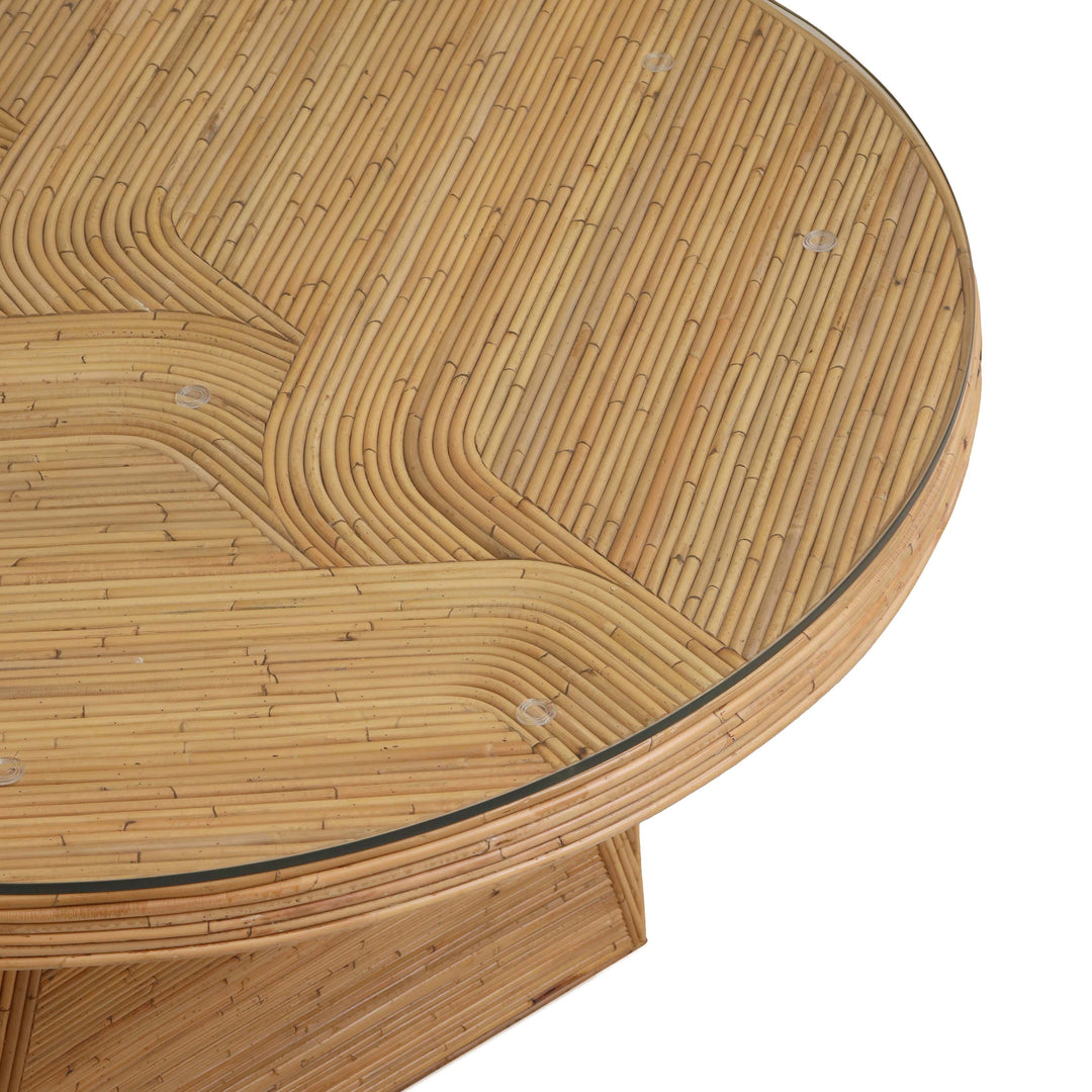 SwayLiving Caren Natural Rattan and Glass Oval Dining Table DINING TABLES