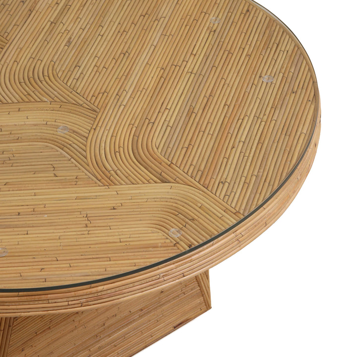SwayLiving Caren Natural Rattan and Glass Oval Dining Table DINING TABLES