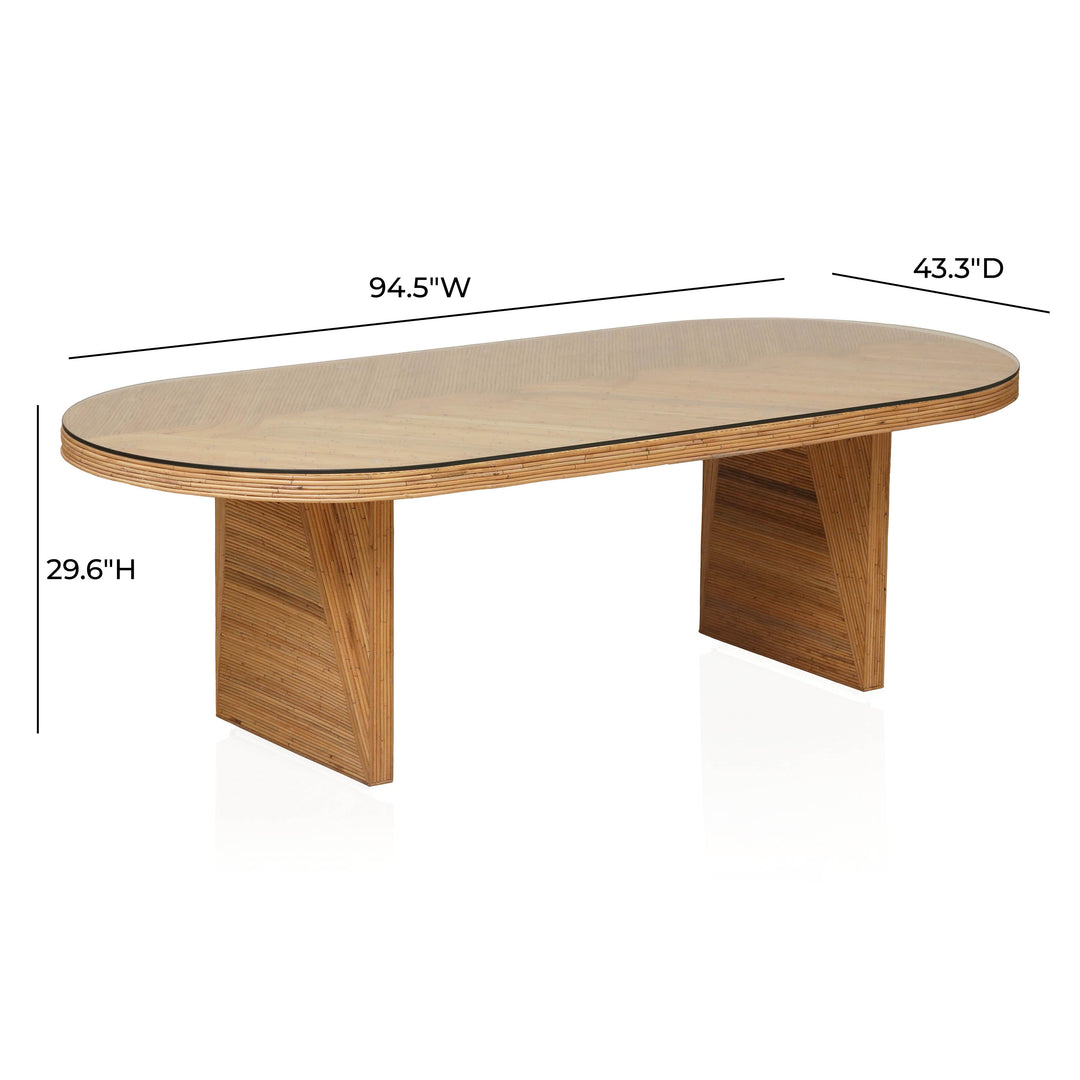 SwayLiving Caren Natural Rattan and Glass Oval Dining Table DINING TABLES