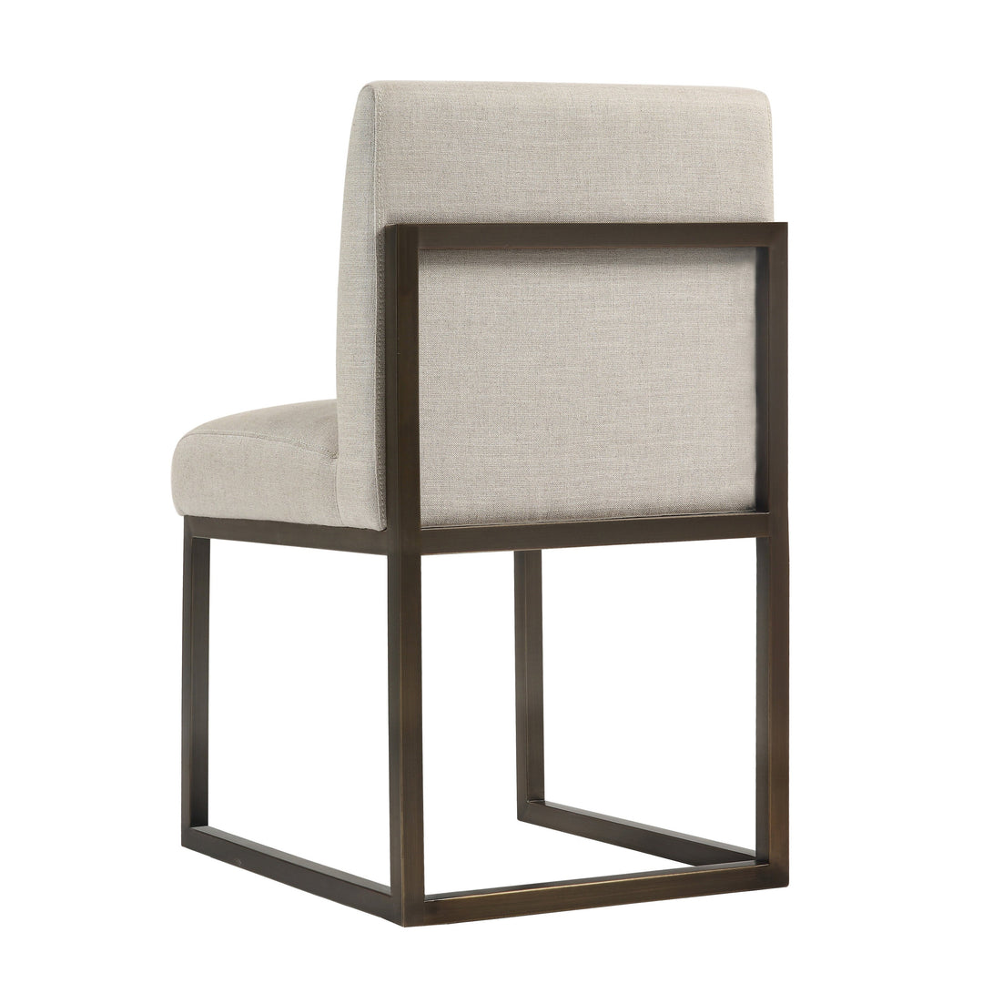 SwayLiving Haute Beige Linen Chair in Brass DINING CHAIRS