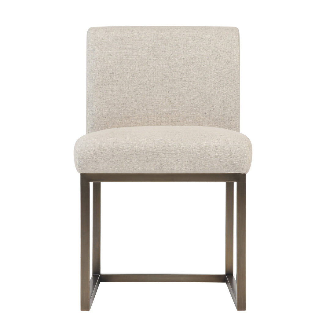 SwayLiving Haute Beige Linen Chair in Brass DINING CHAIRS