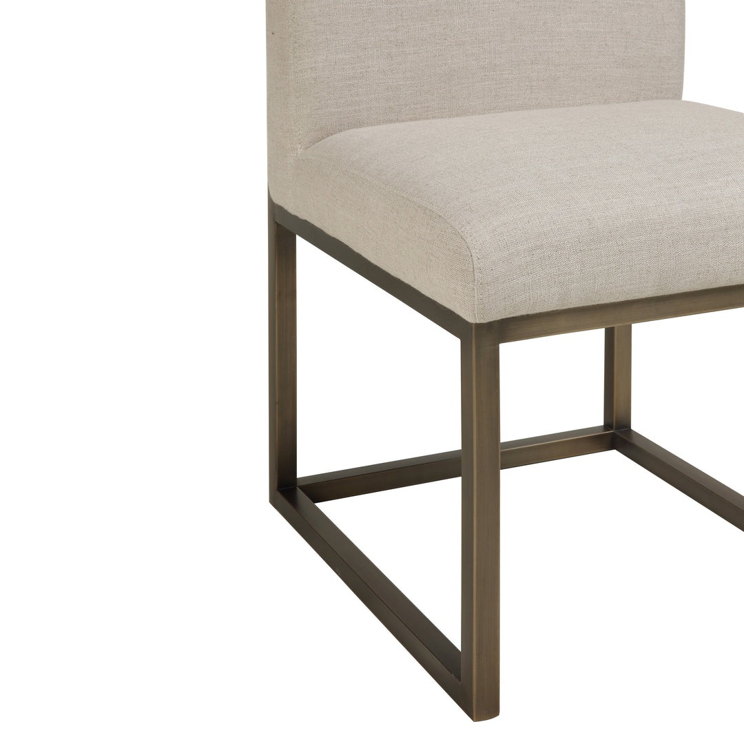 SwayLiving Haute Beige Linen Chair in Brass DINING CHAIRS