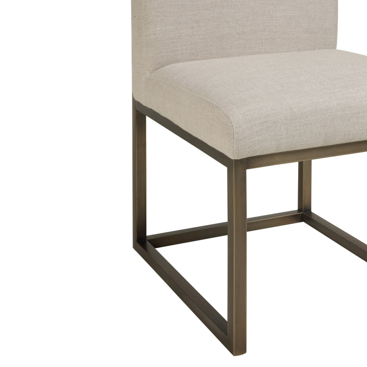 SwayLiving Haute Beige Linen Chair in Brass DINING CHAIRS