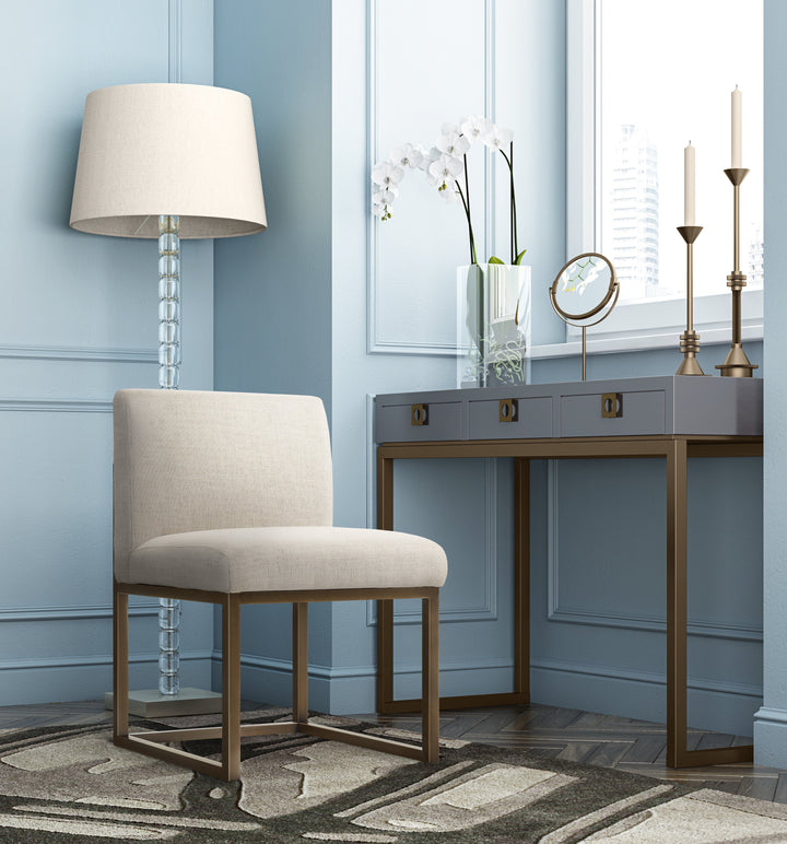 SwayLiving Haute Beige Linen Chair in Brass DINING CHAIRS