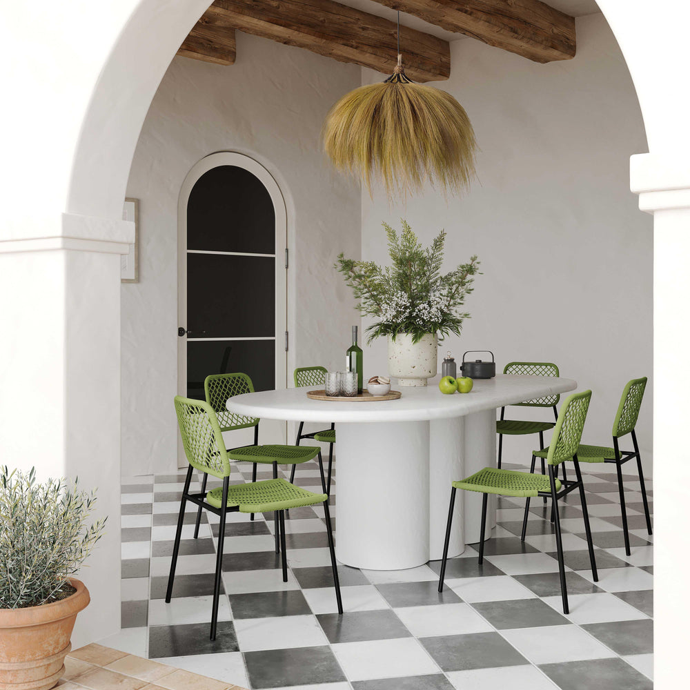 SwayLiving Elika White Faux Plaster Oval Dining Table OUTDOOR DINING TABLES