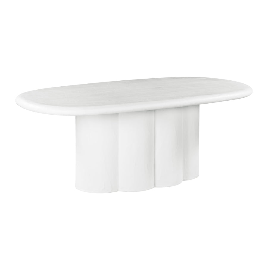 SwayLiving Elika White Faux Plaster Oval Dining Table OUTDOOR DINING TABLES
