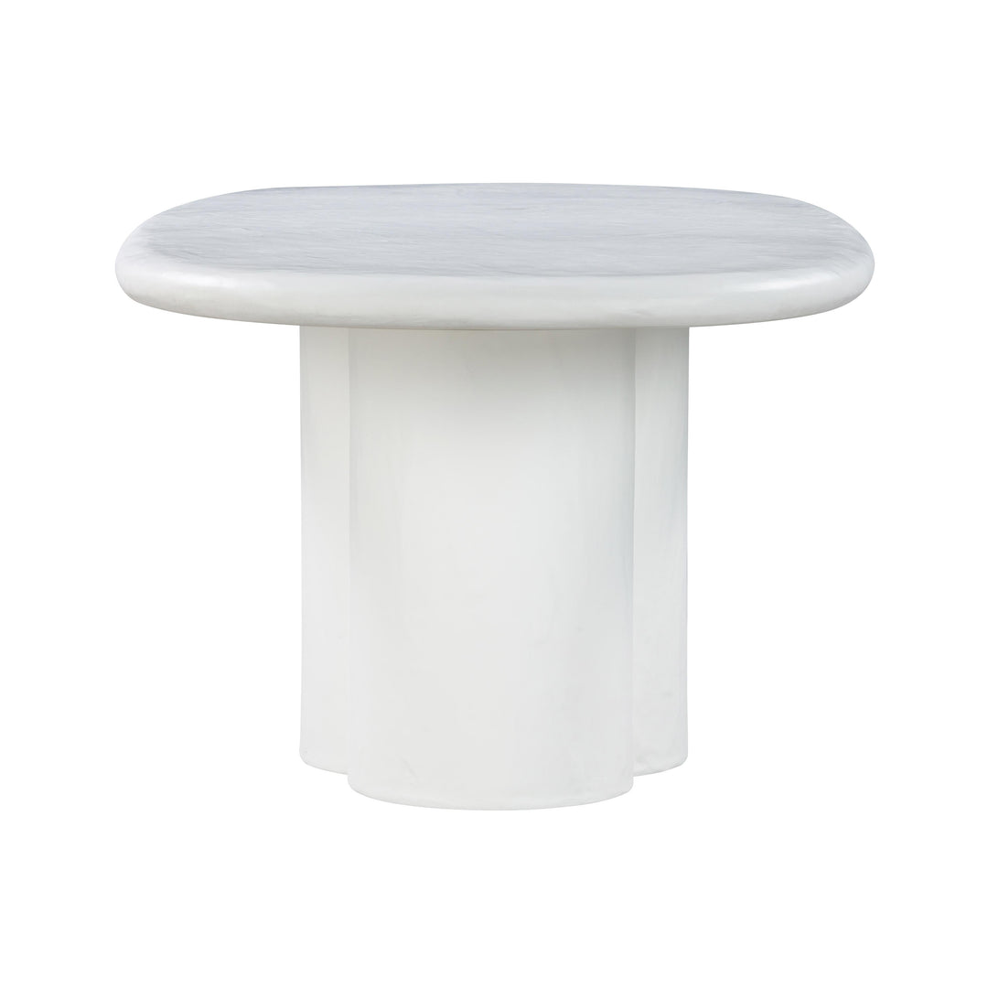 SwayLiving Elika White Faux Plaster Oval Dining Table OUTDOOR DINING TABLES