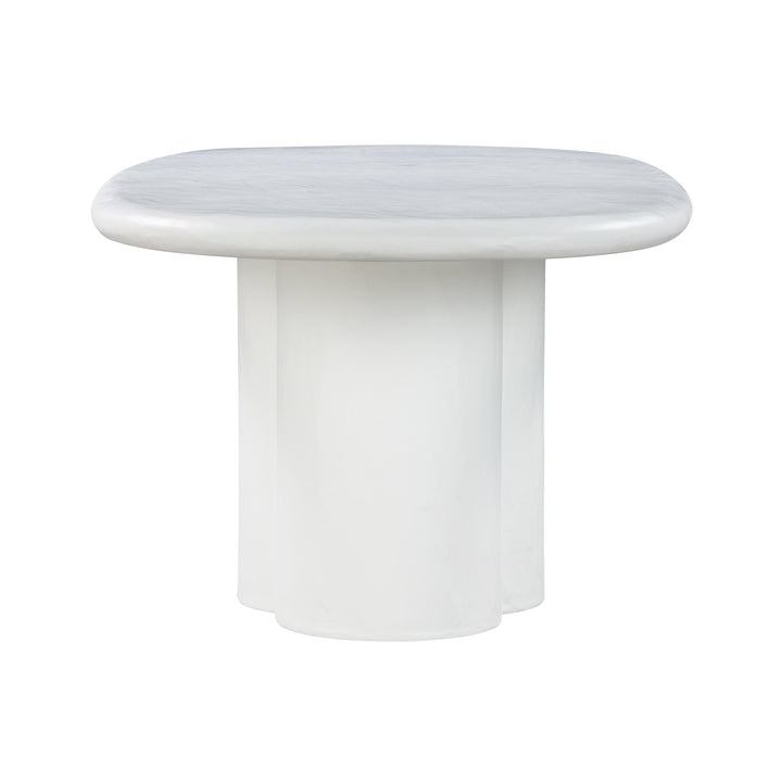 SwayLiving Elika White Faux Plaster Oval Dining Table OUTDOOR DINING TABLES