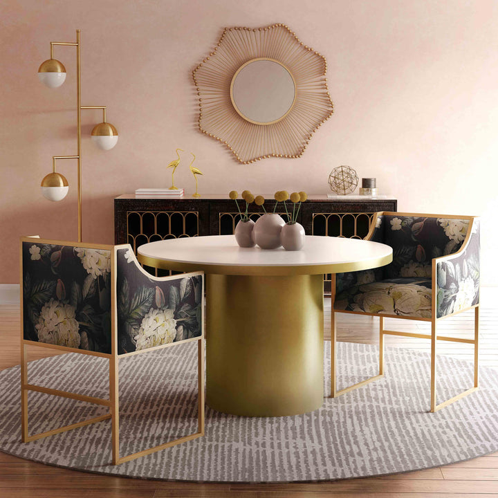 SwayLiving Atara Floral Velvet Gold Chair DINING CHAIRS