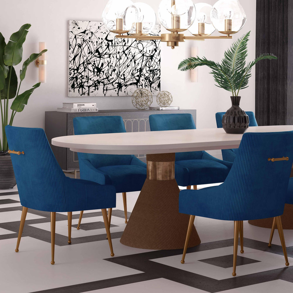 SwayLiving Beatrix Pleated Navy Velvet Side Chair DINING CHAIRS