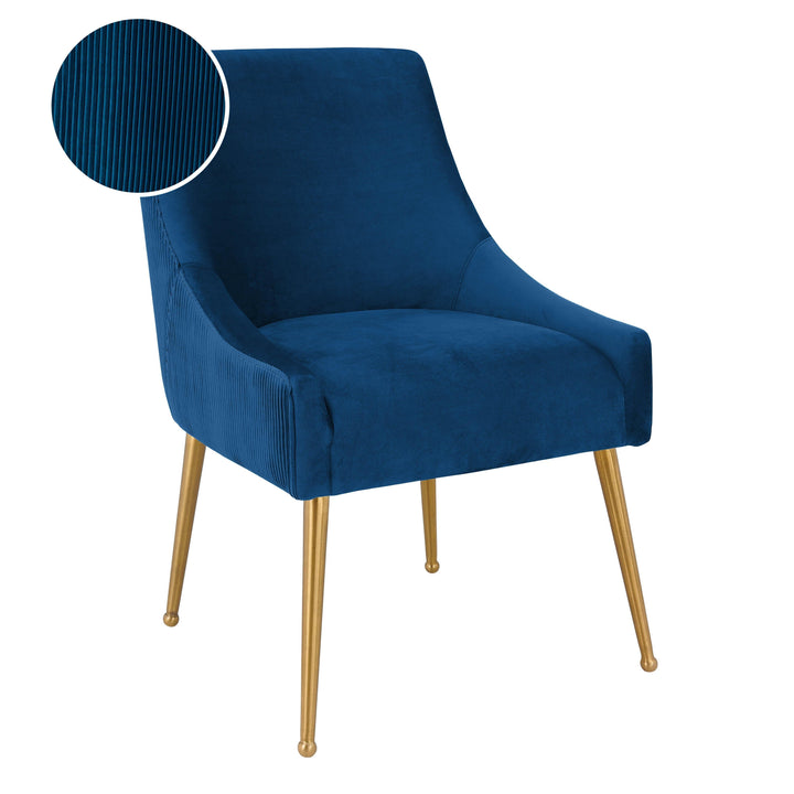 SwayLiving Beatrix Pleated Navy Velvet Side Chair DINING CHAIRS