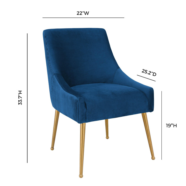 SwayLiving Beatrix Pleated Navy Velvet Side Chair DINING CHAIRS