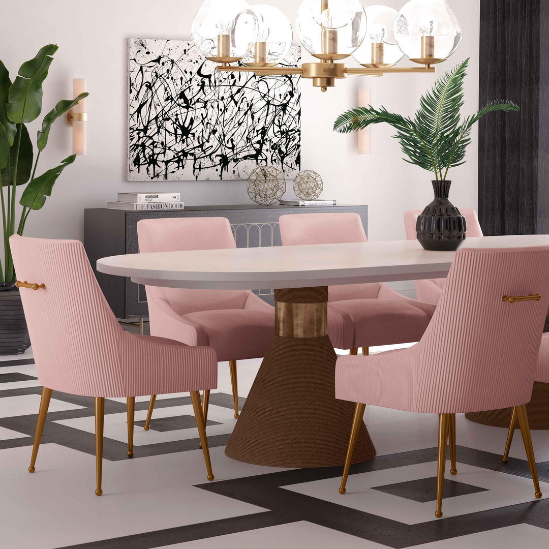 SwayLiving Beatrix Pleated Blush Velvet Side Chair DINING CHAIRS