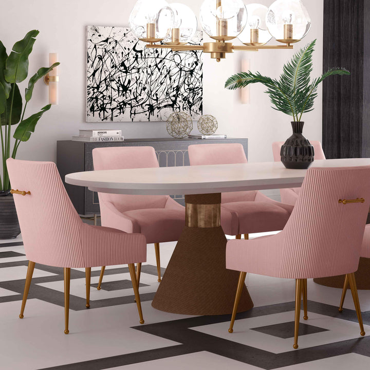 SwayLiving Beatrix Pleated Blush Velvet Side Chair DINING CHAIRS
