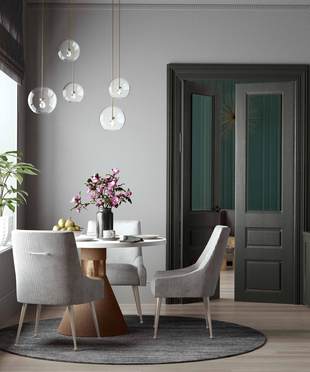 SwayLiving Beatrix Pleated Light Grey Velvet Side Chair - Silver Legs DINING CHAIRS