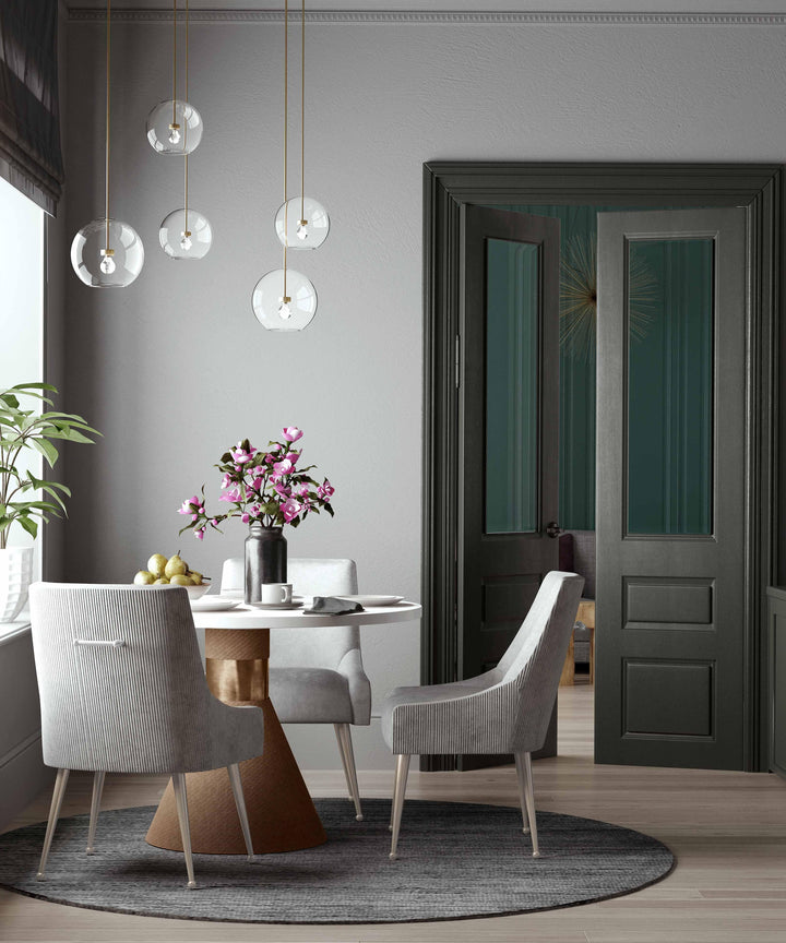 SwayLiving Beatrix Pleated Light Grey Velvet Side Chair - Silver Legs DINING CHAIRS