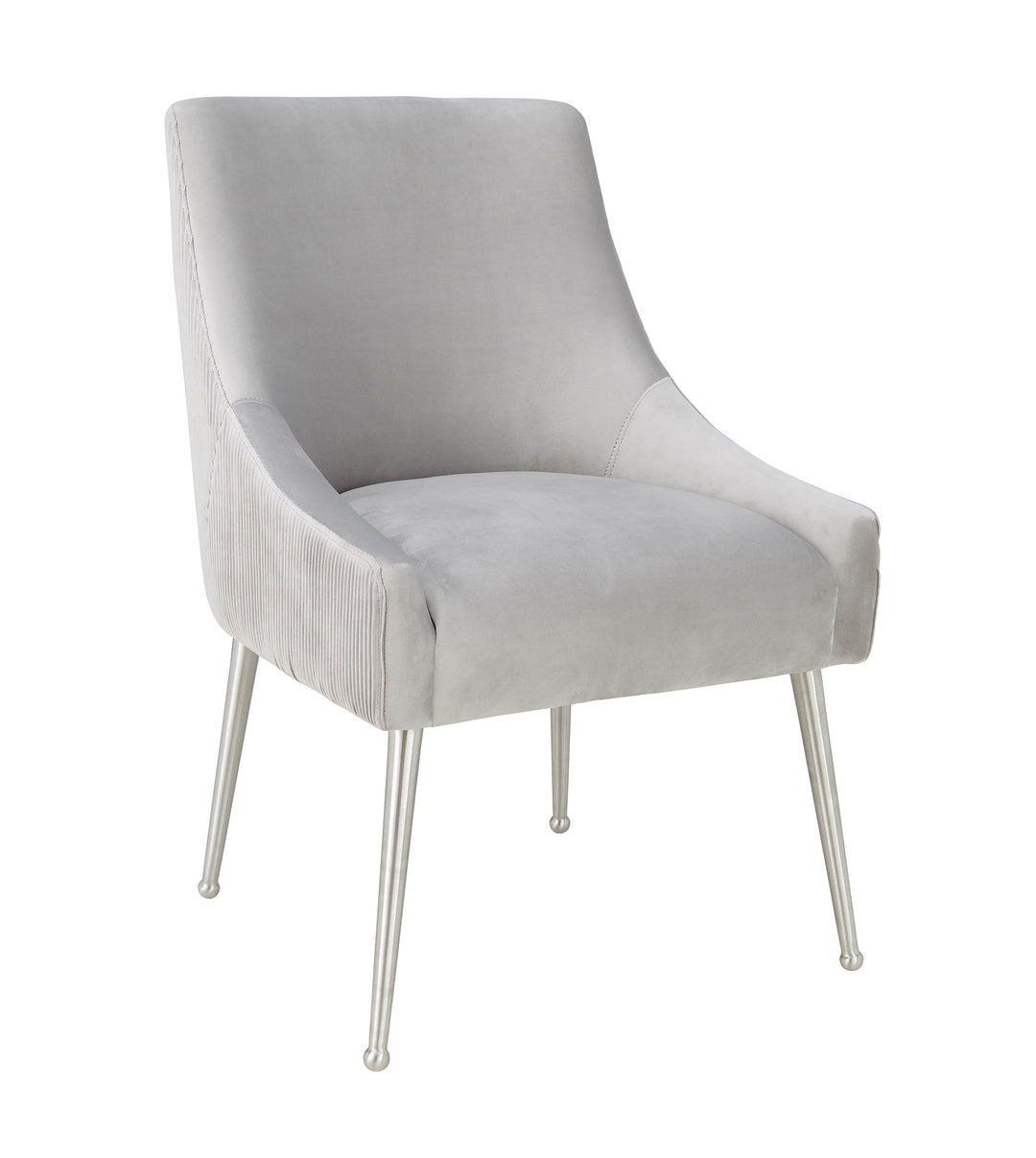 SwayLiving Beatrix Pleated Light Grey Velvet Side Chair - Silver Legs DINING CHAIRS