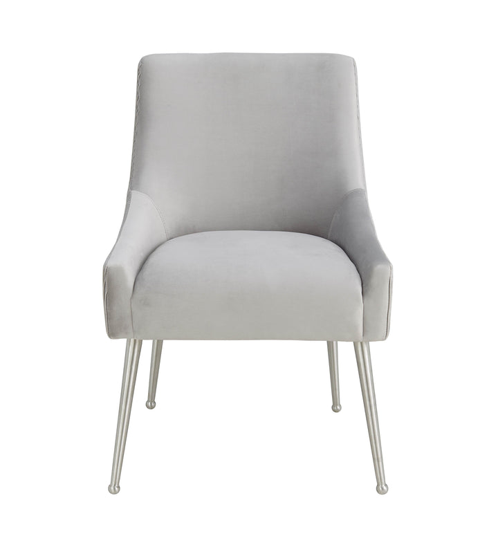 SwayLiving Beatrix Pleated Light Grey Velvet Side Chair - Silver Legs DINING CHAIRS