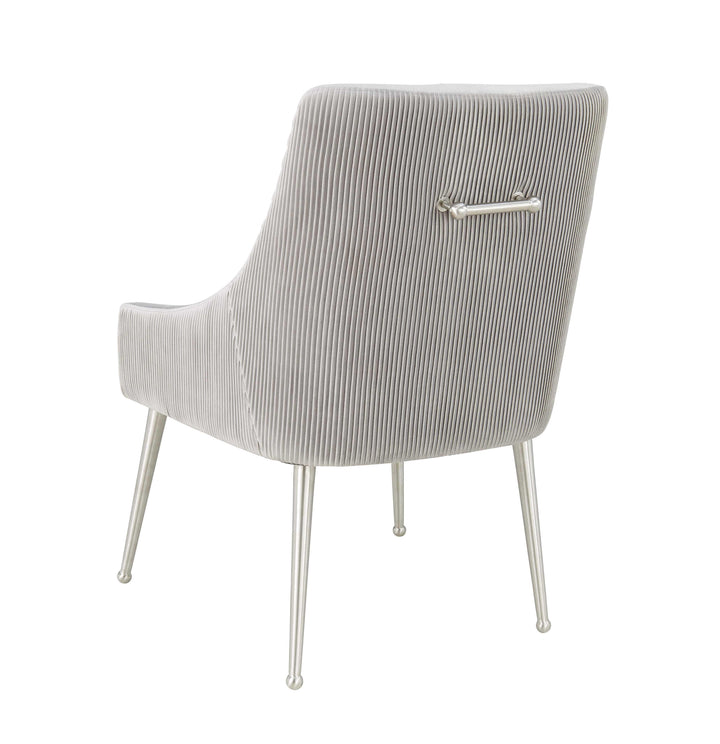 SwayLiving Beatrix Pleated Light Grey Velvet Side Chair - Silver Legs DINING CHAIRS
