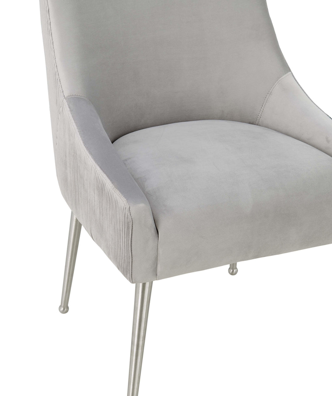 SwayLiving Beatrix Pleated Light Grey Velvet Side Chair - Silver Legs DINING CHAIRS