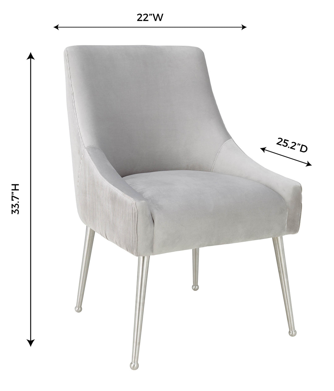 SwayLiving Beatrix Pleated Light Grey Velvet Side Chair - Silver Legs DINING CHAIRS