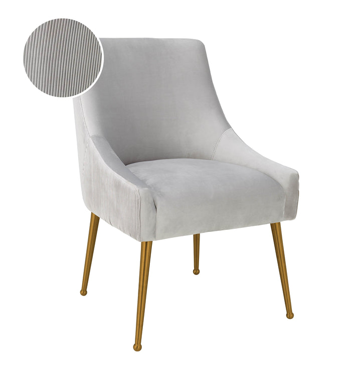 SwayLiving Beatrix Pleated Light Grey Velvet Side Chair DINING CHAIRS