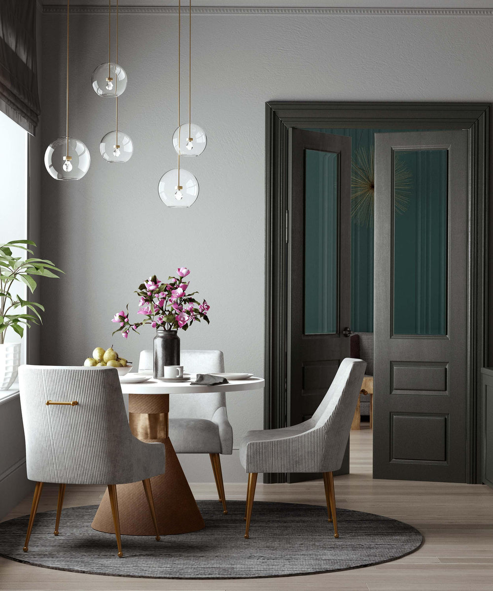 SwayLiving Beatrix Pleated Light Grey Velvet Side Chair DINING CHAIRS