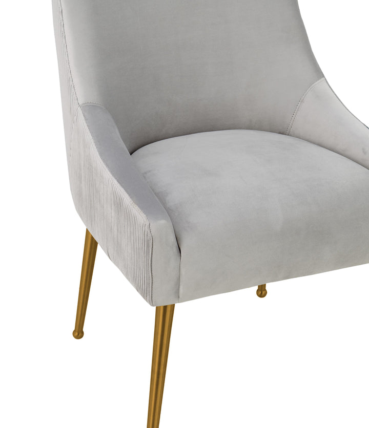 SwayLiving Beatrix Pleated Light Grey Velvet Side Chair DINING CHAIRS