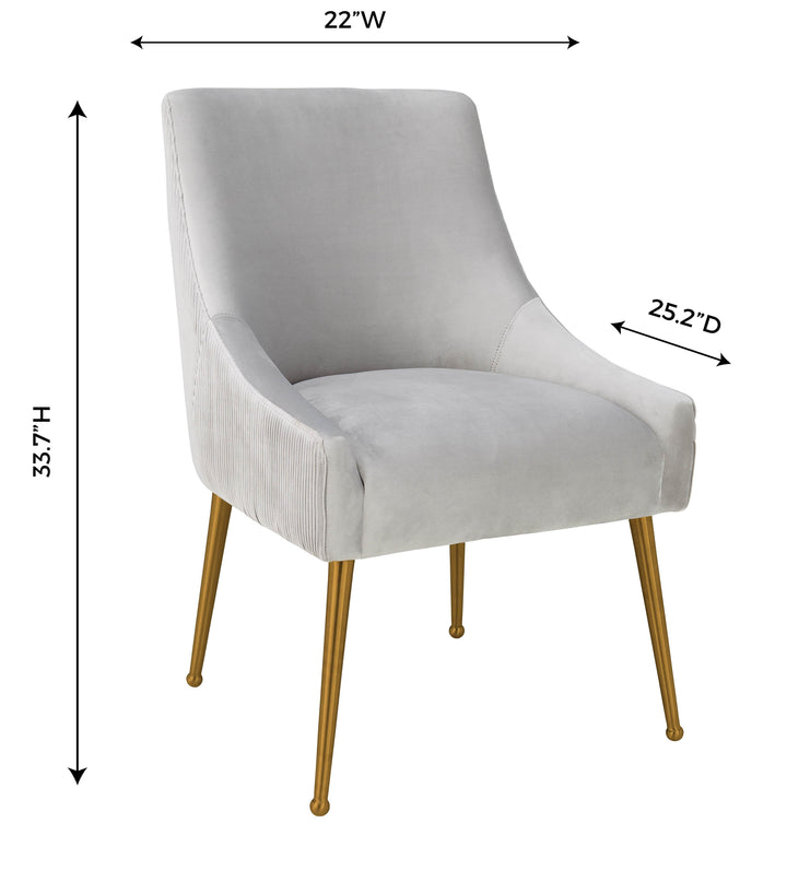 SwayLiving Beatrix Pleated Light Grey Velvet Side Chair DINING CHAIRS