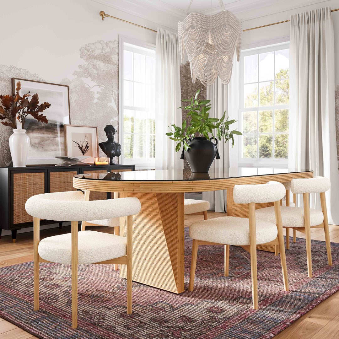 SwayLiving Caren Natural Rattan and Glass Oval Dining Table DINING TABLES