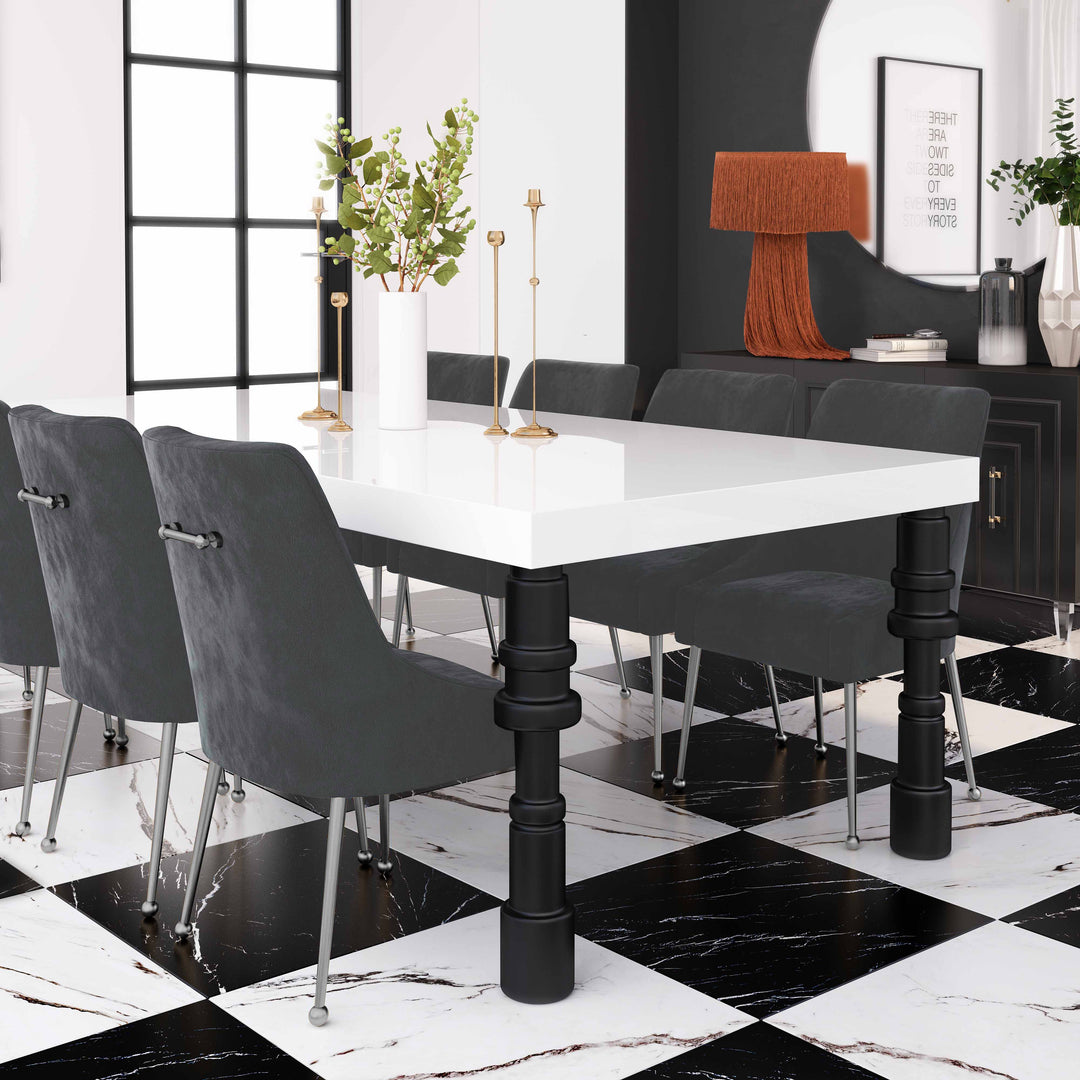 SwayLiving Beatrix Grey Velvet Side Chair with Silver Legs DINING CHAIRS