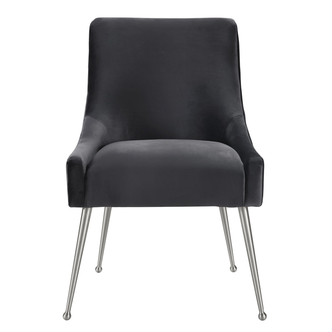 SwayLiving Beatrix Grey Velvet Side Chair with Silver Legs DINING CHAIRS