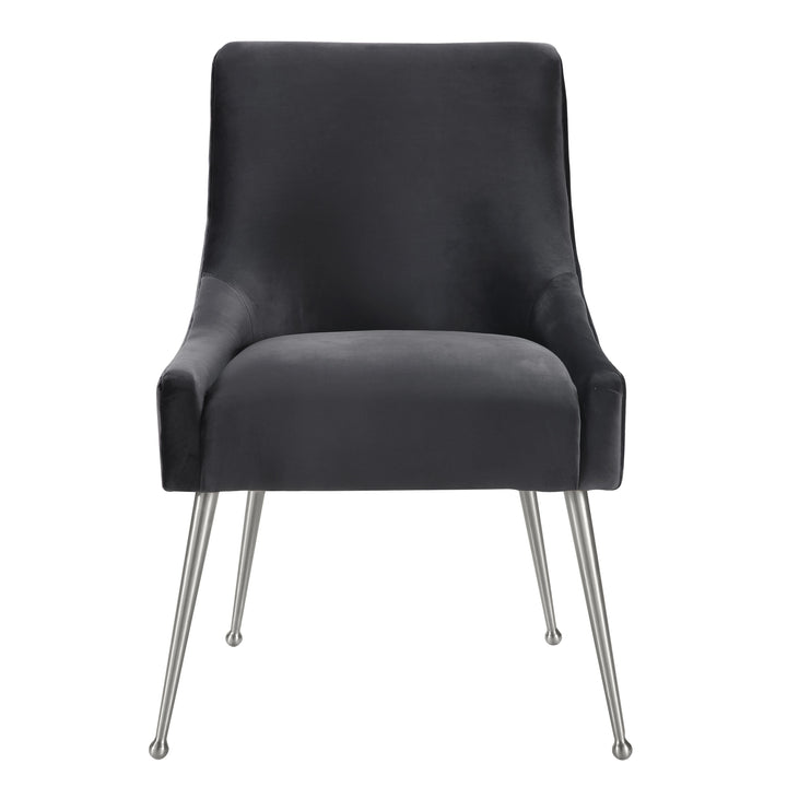 SwayLiving Beatrix Grey Velvet Side Chair with Silver Legs DINING CHAIRS