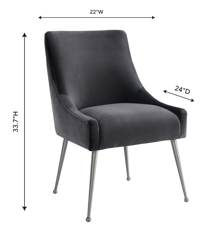 SwayLiving Beatrix Grey Velvet Side Chair with Silver Legs DINING CHAIRS