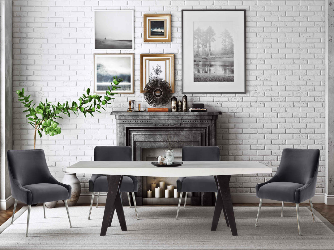 SwayLiving Beatrix Grey Velvet Side Chair with Silver Legs DINING CHAIRS