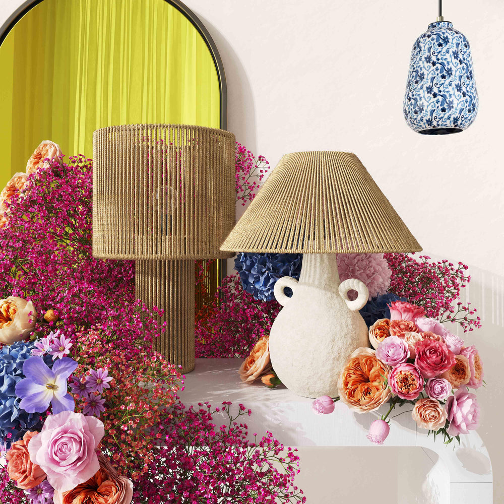 SwayLiving Lalit Natural & White Ceramic Table Lamp TABLE LAMPS