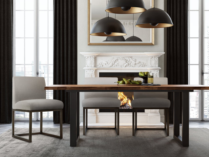 SwayLiving Haute Beige Linen Chair in Brass DINING CHAIRS