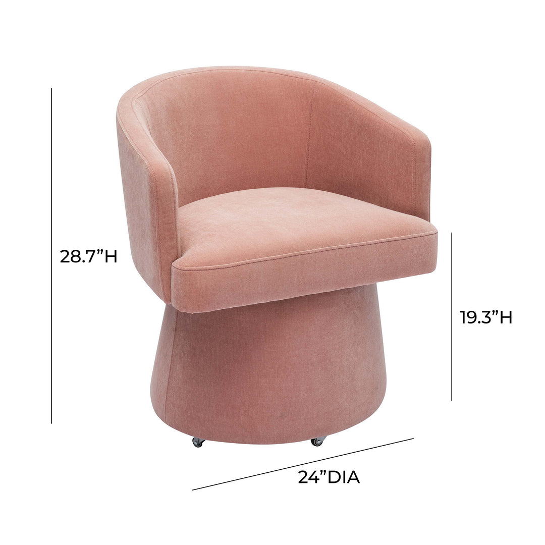 SwayLiving Kristen Pink Upcycled Chenille Rolling Desk Chair ACCENT + LOUNGE CHAIRS