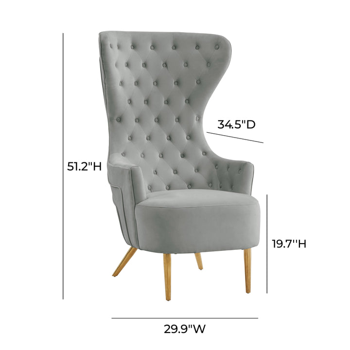 SwayLiving Jezebel Grey Velvet Wingback Chair ACCENT + LOUNGE CHAIRS
