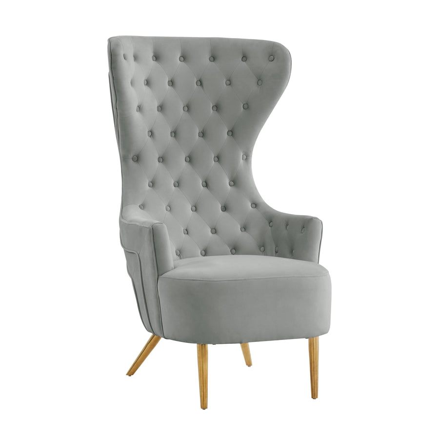 SwayLiving Jezebel Grey Velvet Wingback Chair ACCENT + LOUNGE CHAIRS