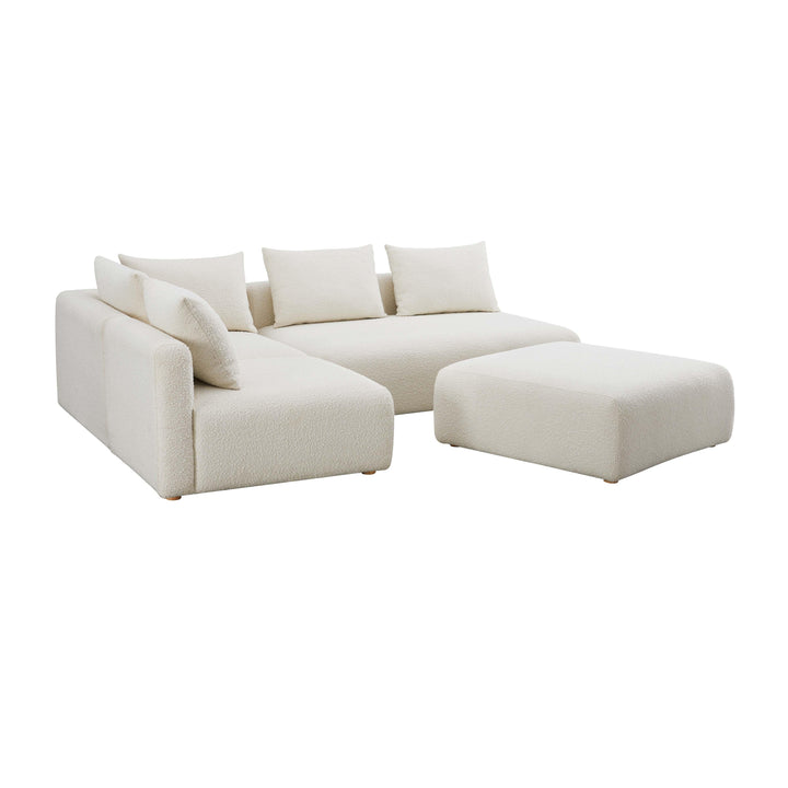 SwayLiving Hangover Cream Boucle 4-Piece Modular Chaise Sectional SOFAS + SECTIONALS