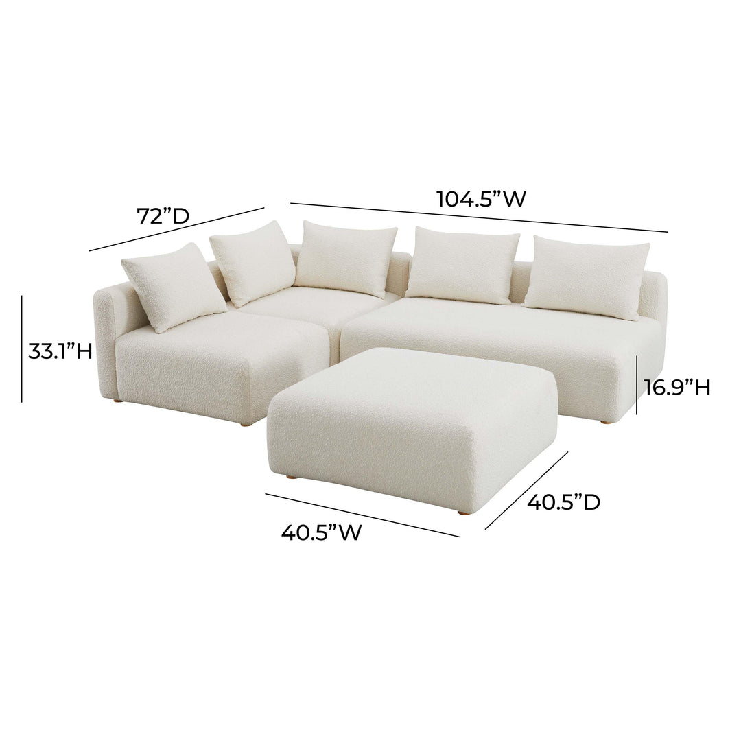SwayLiving Hangover Cream Boucle 4-Piece Modular Chaise Sectional SOFAS + SECTIONALS