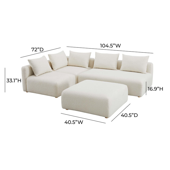 SwayLiving Hangover Cream Boucle 4-Piece Modular Chaise Sectional SOFAS + SECTIONALS